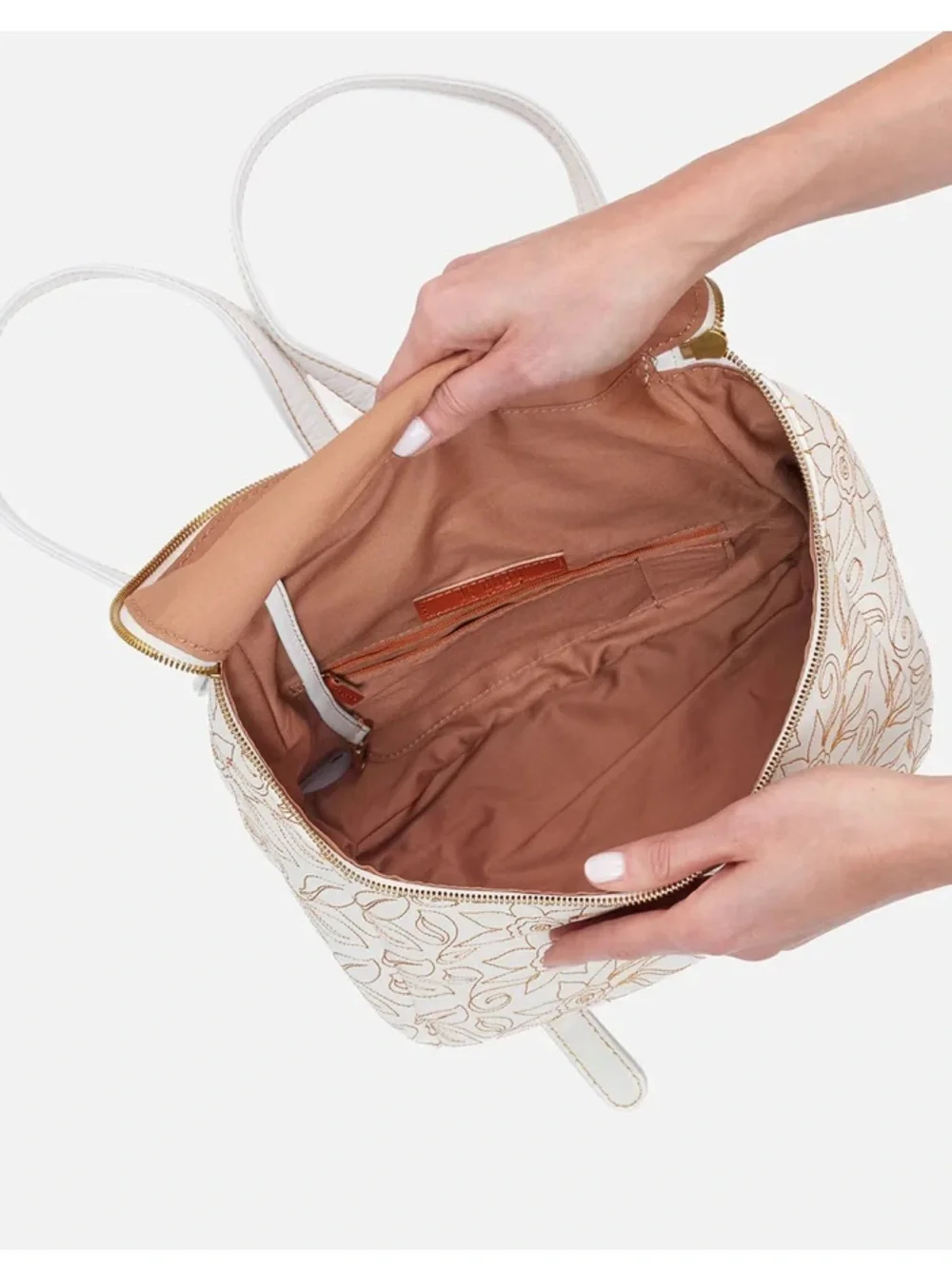 Hobo Embroidered Floral Leather Backpack - Cream